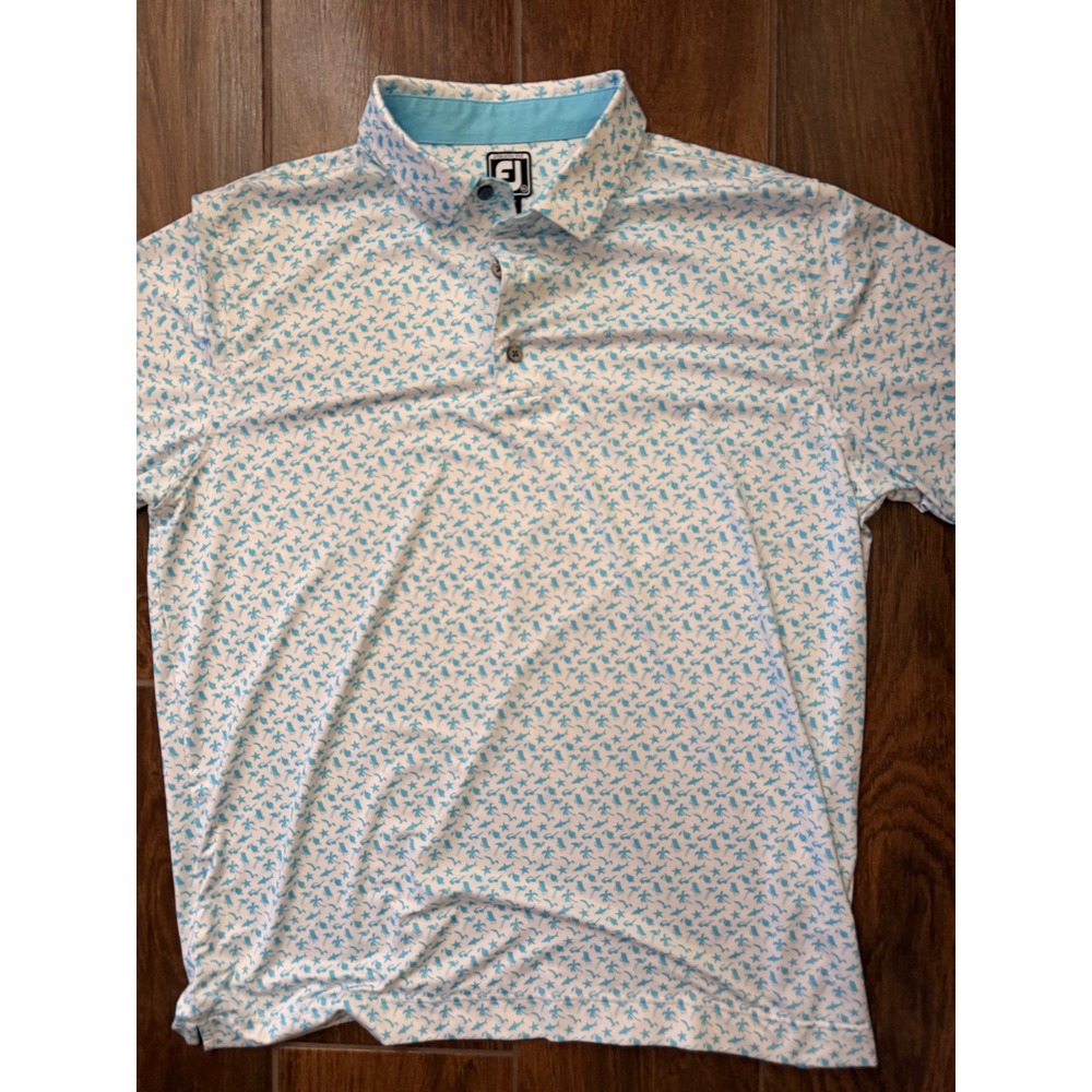 FootJoy White Polo with Light Blue ocean Print